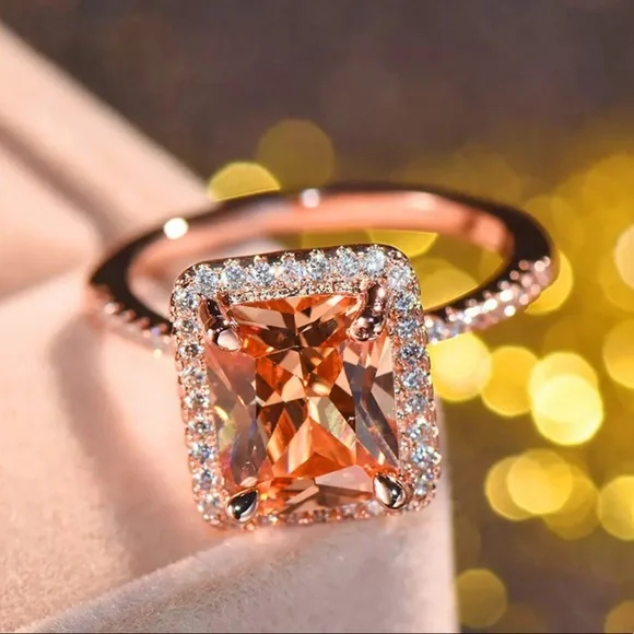 New 925 Sterling Silver Champagne Rose Gold Ring - Picture 4 of 7